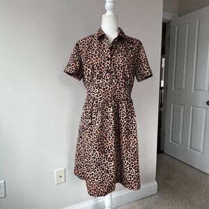 Talbots Leopard Print Cotton Dress with Concealed Side Zip and Pockets